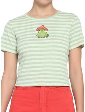 Frog Mushroom Stripe Girls Crop Baby T-Shirt, , hi-res