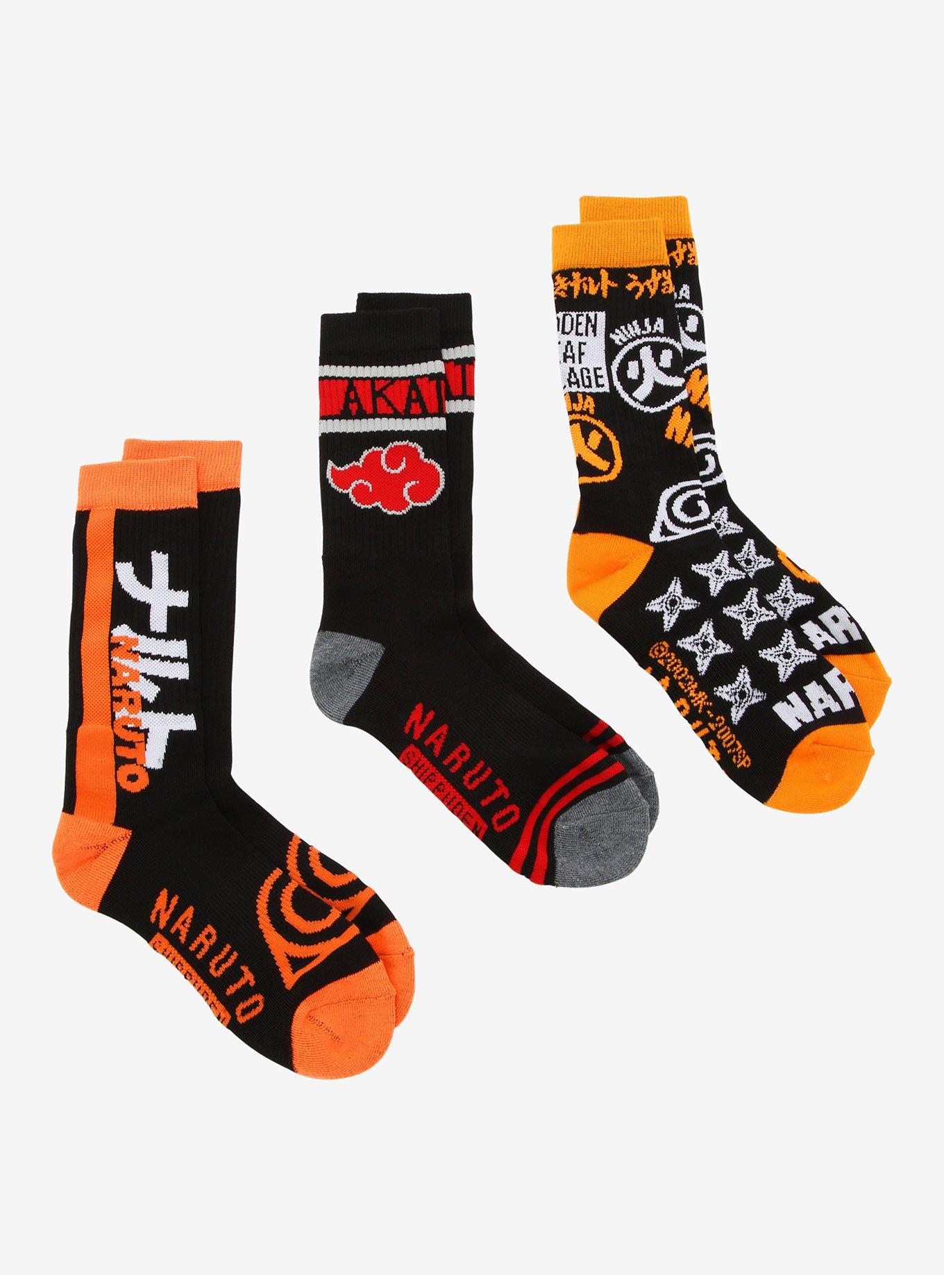 Naruto Shippuden Icons & Names Crew Socks 3 Pair, , hi-res