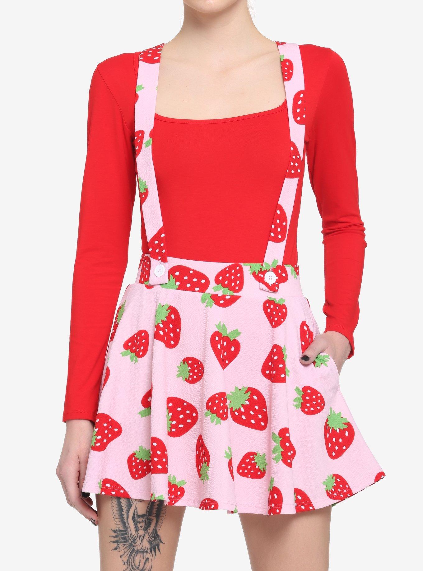 Pink Strawberry Suspender Skater Skirt Hot Topic