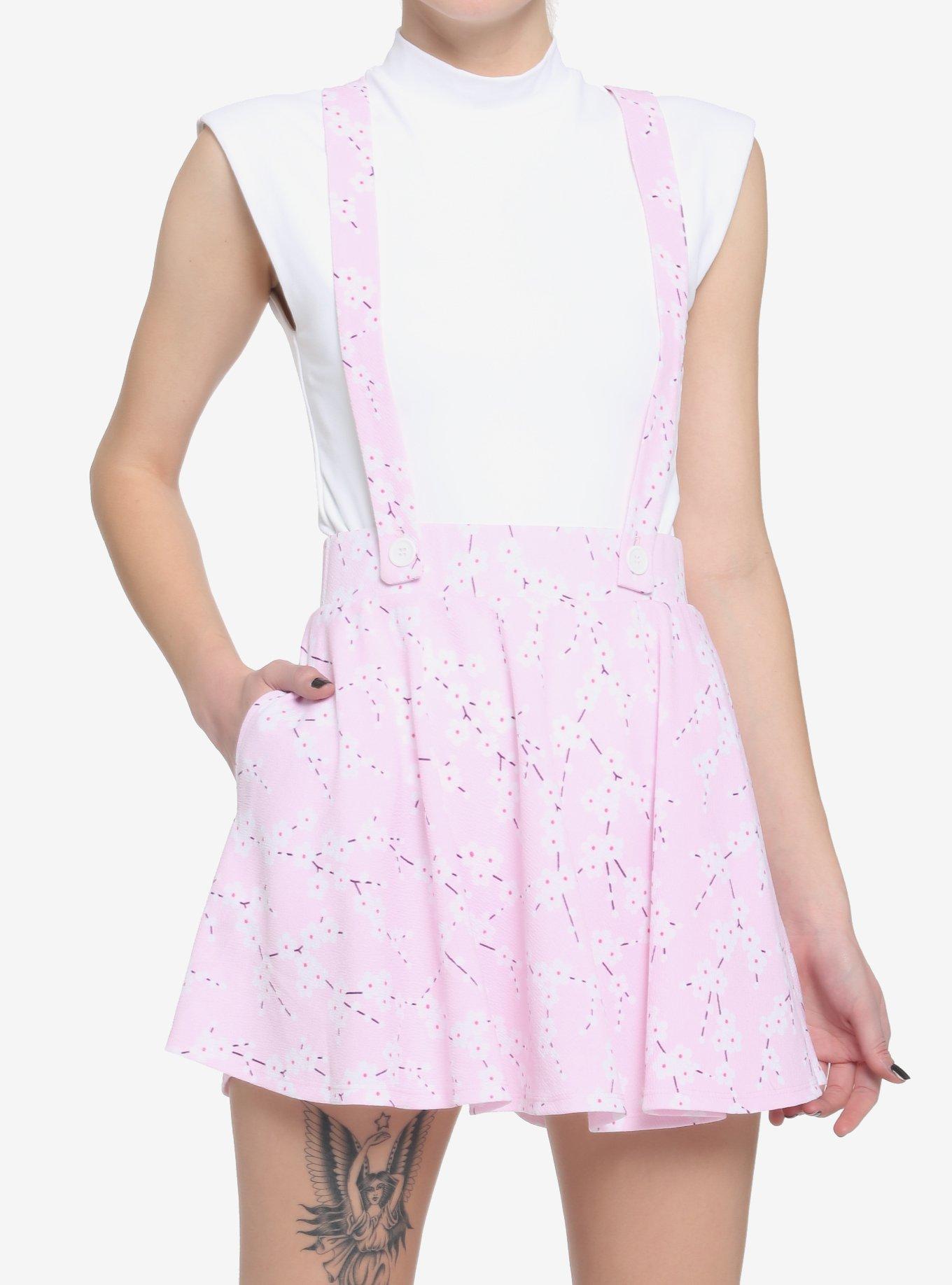 Pink Sakura Suspender Skirt, PINK, hi-res