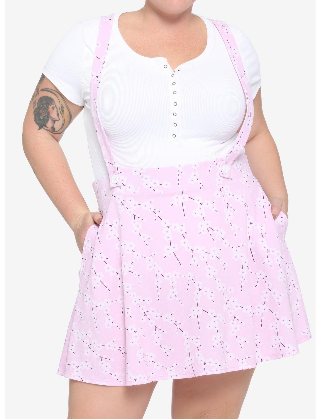 Pink Sakura Suspender Skirt Plus Size, PINK, hi-res
