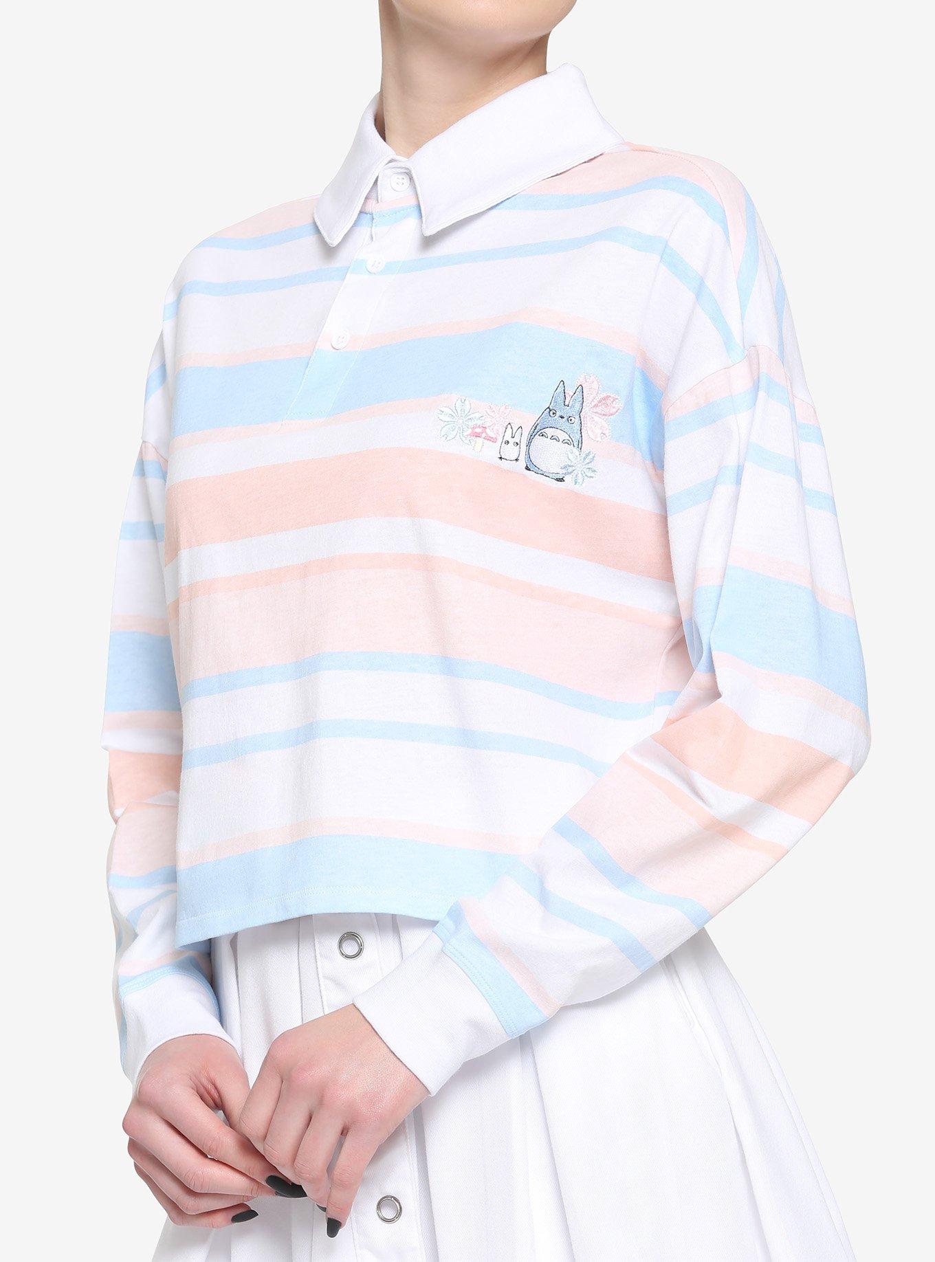 Her Universe Studio Ghibli My Neighbor Totoro Pastel Stripe Crop Long-Sleeve Polo Shirt, MULTI, hi-res