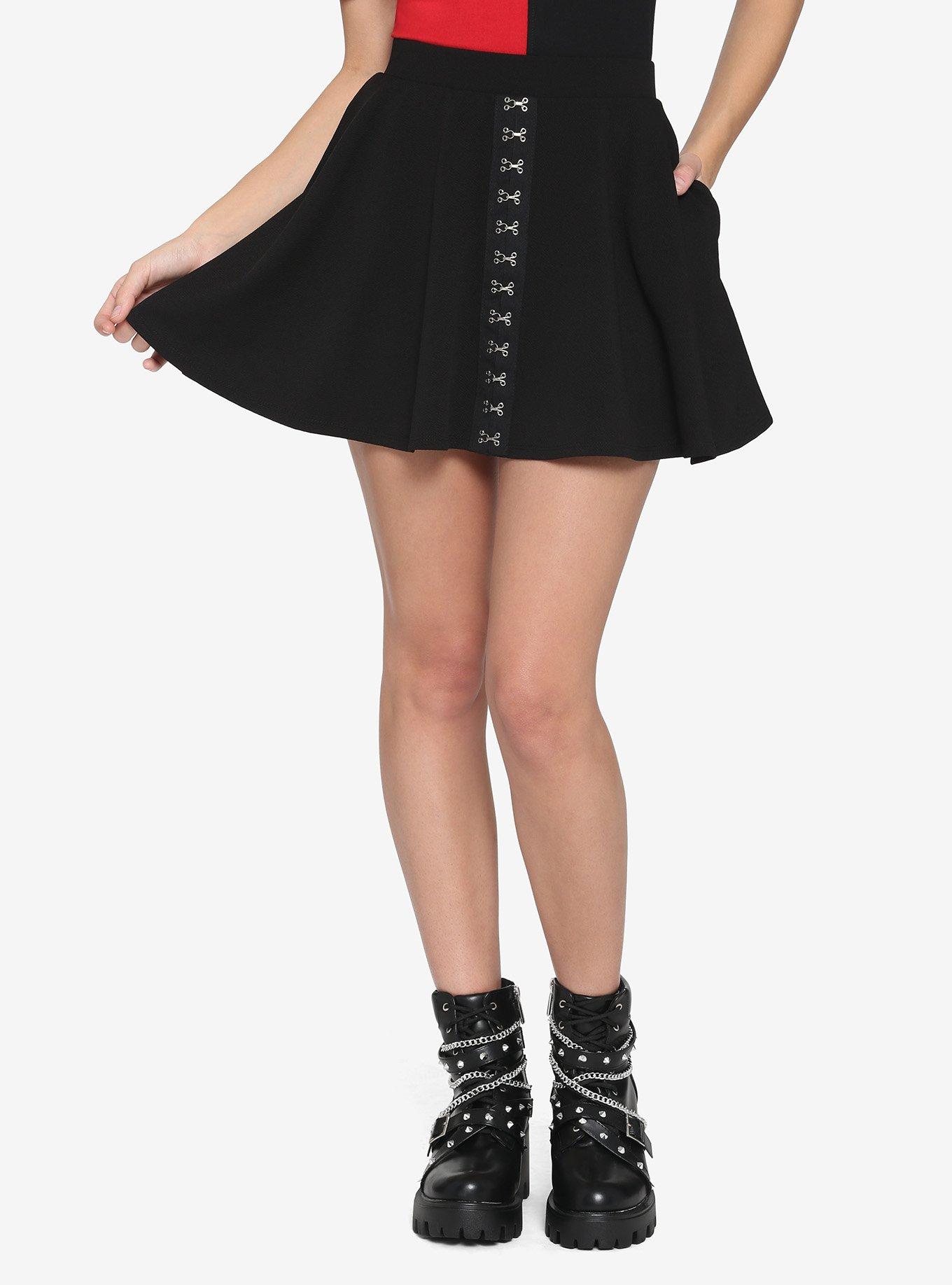 Black Hook-And-Eye Skater Skirt, BLACK, hi-res