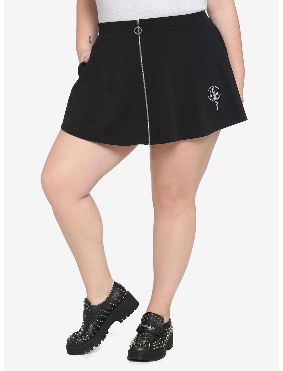 Moon & Sword Patch O-Ring Skirt Plus Size, BLACK, hi-res
