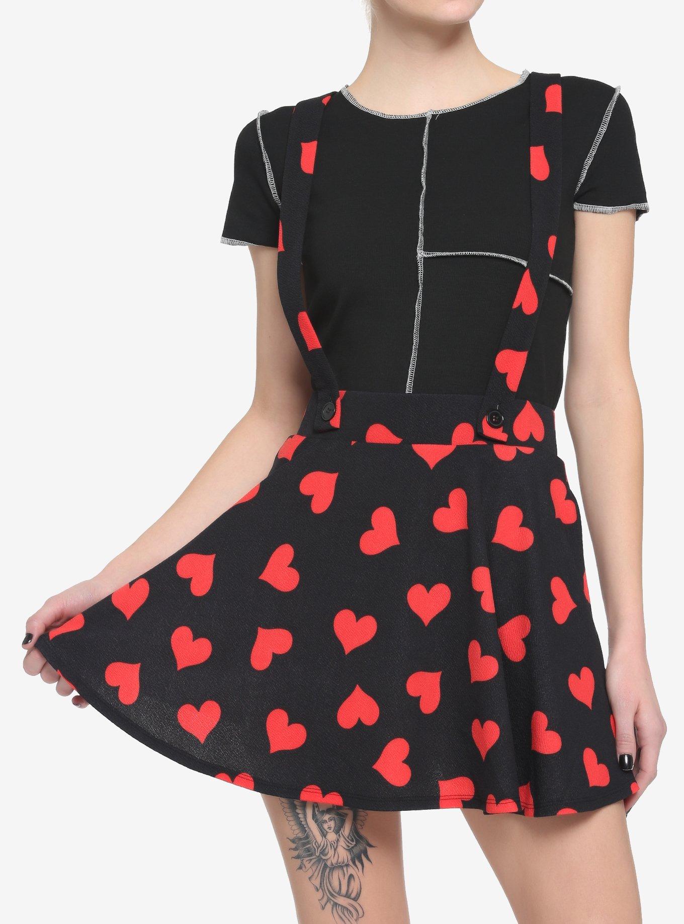 Red Hearts Black Suspender Skirt, PINK, hi-res