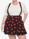 Red Hearts Black Suspender Skirt Plus Size, PINK, hi-res