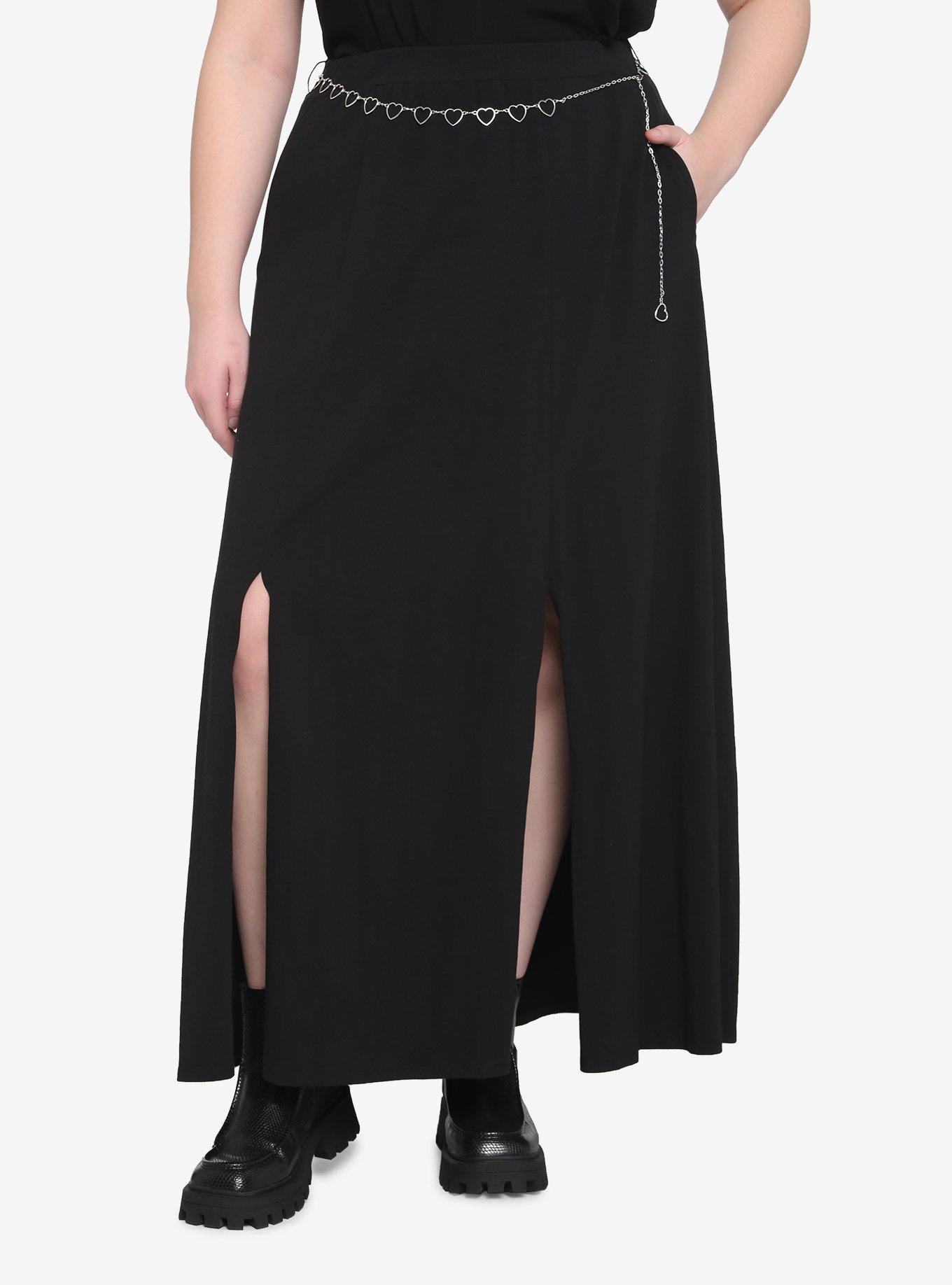Black Heart Chain Belt Slit Maxi Skirt Plus Size | Hot Topic