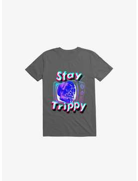 Stay Trippy Cute Retro Aesthetic Universal Vibe Skull Asphalt Grey T-Shirt, , hi-res