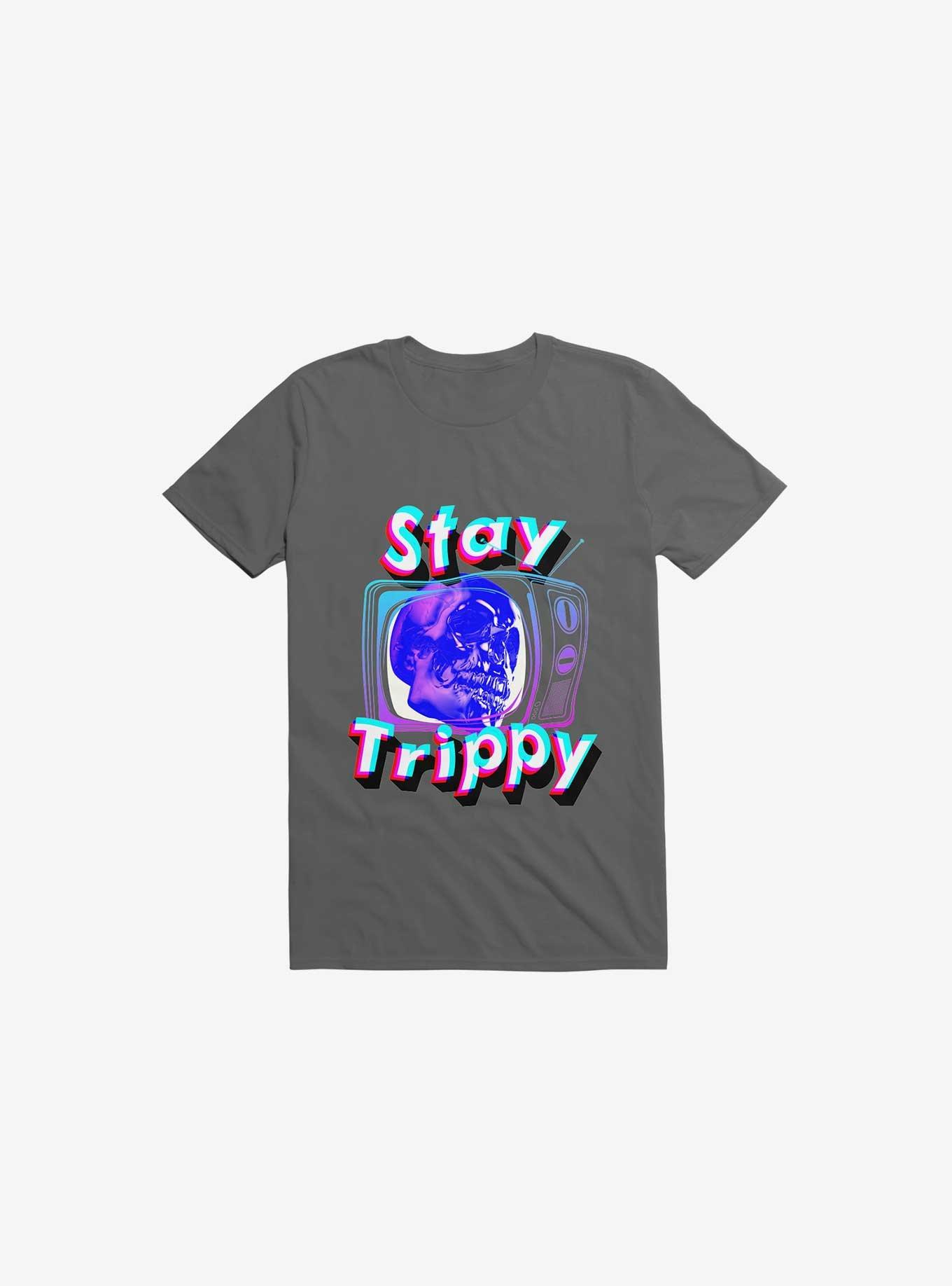 Stay Trippy Cute Retro Aesthetic Universal Vibe Skull Asphalt Grey T-Shirt, , hi-res