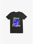 Stay Trippy Cute Retro Aesthetic Universal Vibe Skull Black T-Shirt, BLACK, hi-res