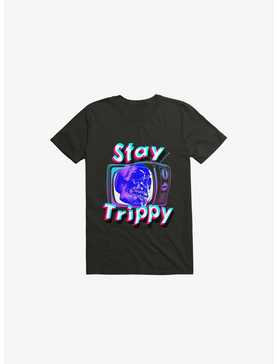 Stay Trippy Cute Retro Aesthetic Universal Vibe Skull Black T-Shirt, , hi-res