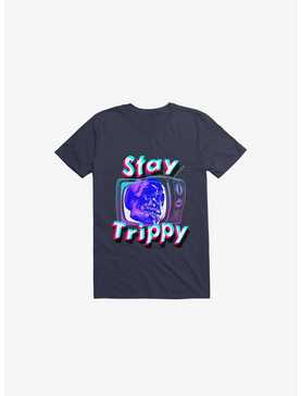 Stay Trippy Cute Retro Aesthetic Universal Vibe Skull Navy Blue T-Shirt, , hi-res