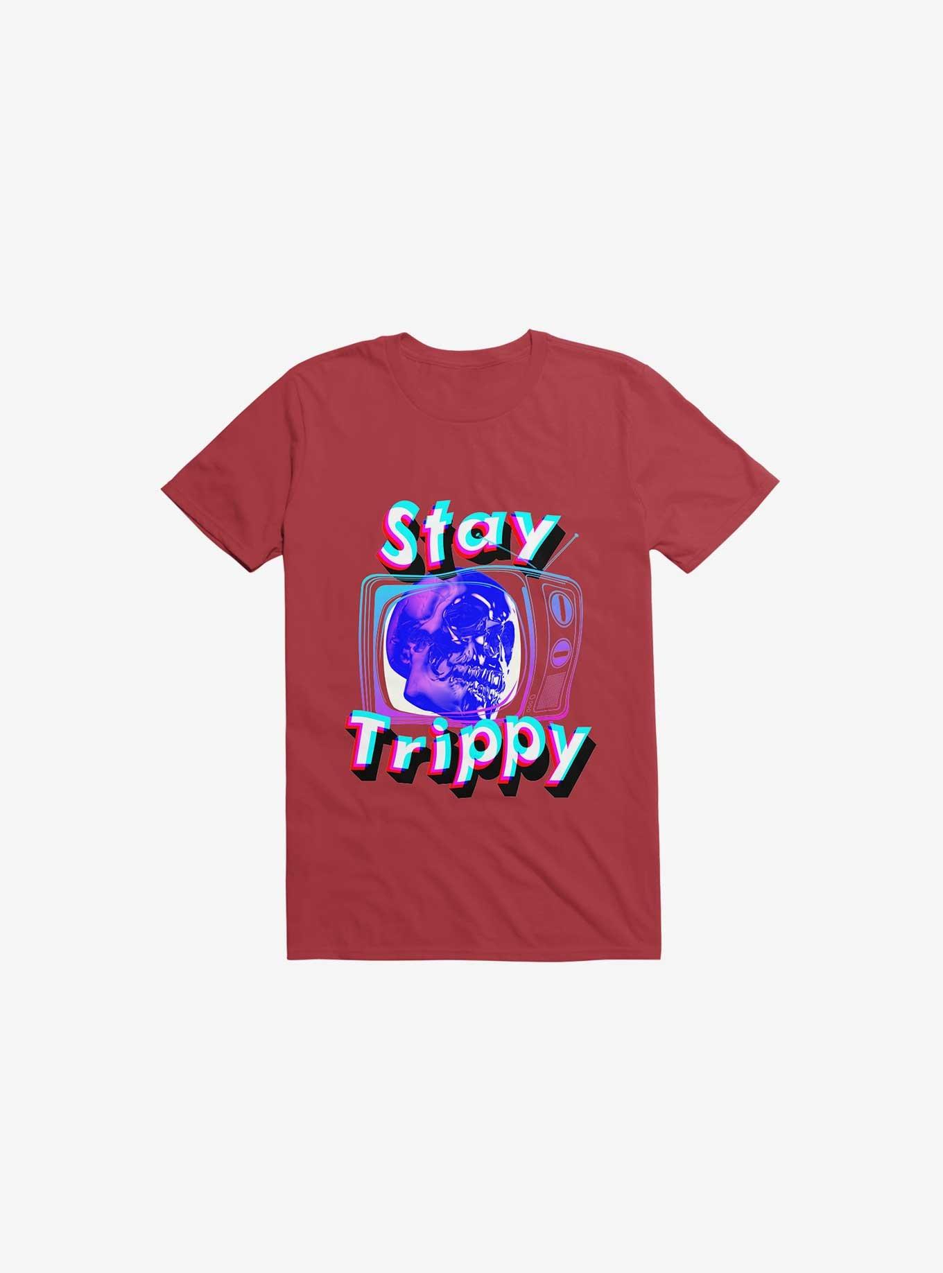 Stay Trippy Cute Retro Aesthetic Universal Vibe Skull Red T-Shirt, RED, hi-res