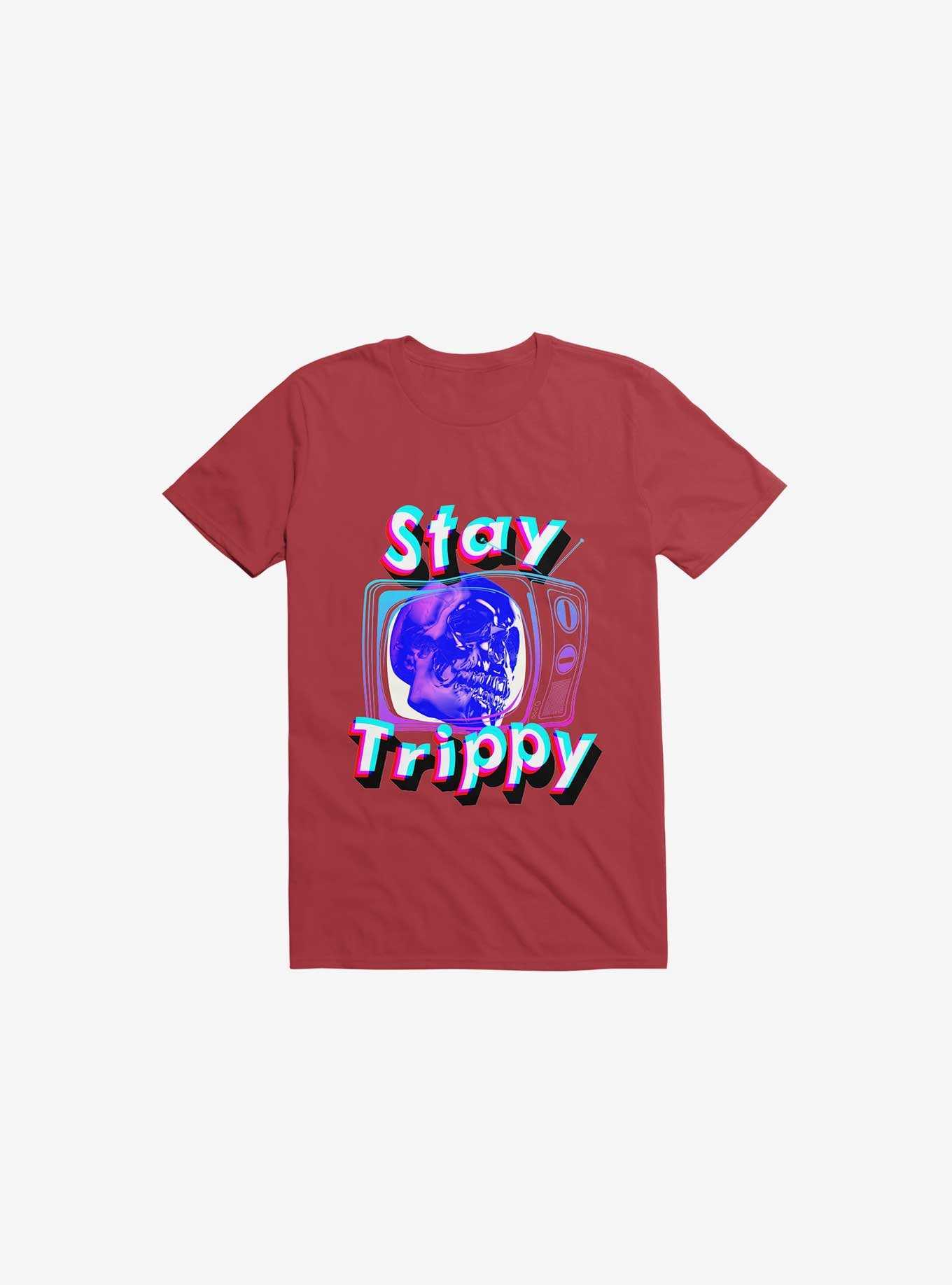 Stay Trippy Cute Retro Aesthetic Universal Vibe Skull Red T-Shirt, , hi-res