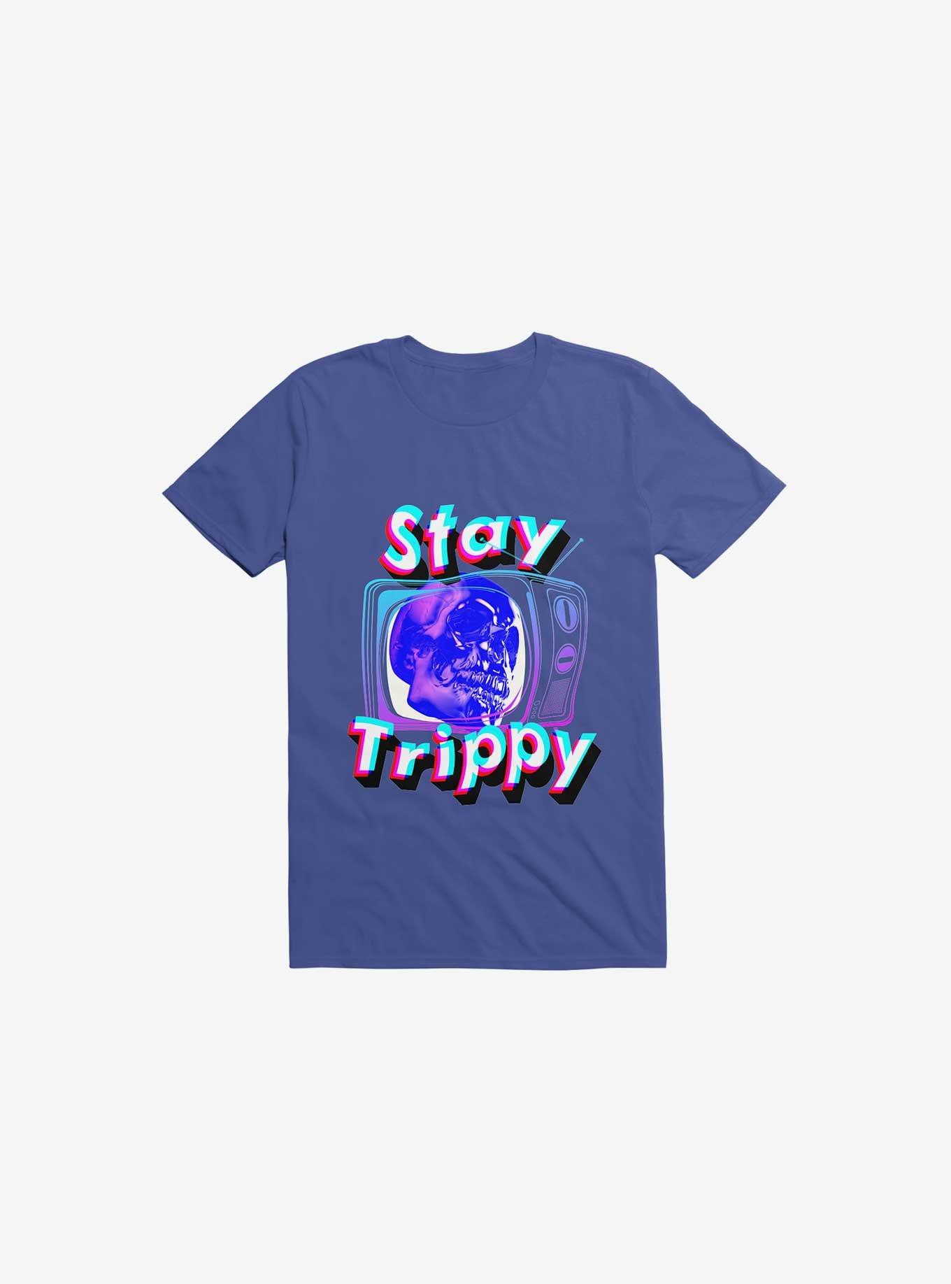 Stay Trippy Cute Retro Aesthetic Universal Vibe Skull Royal Blue T-Shirt, , hi-res