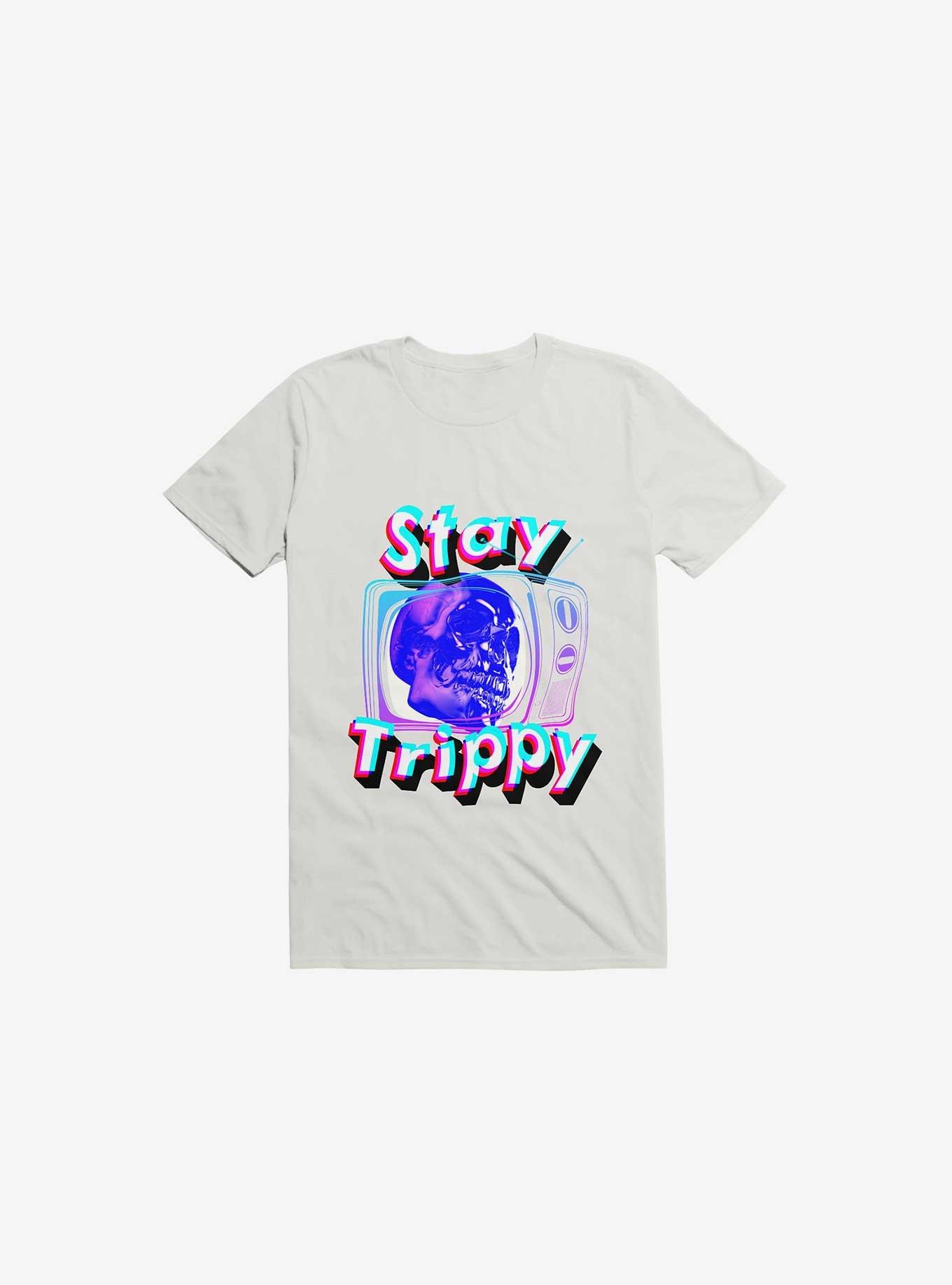 Stay Trippy Cute Retro Aesthetic Universal Vibe Skull White T-Shirt, , hi-res