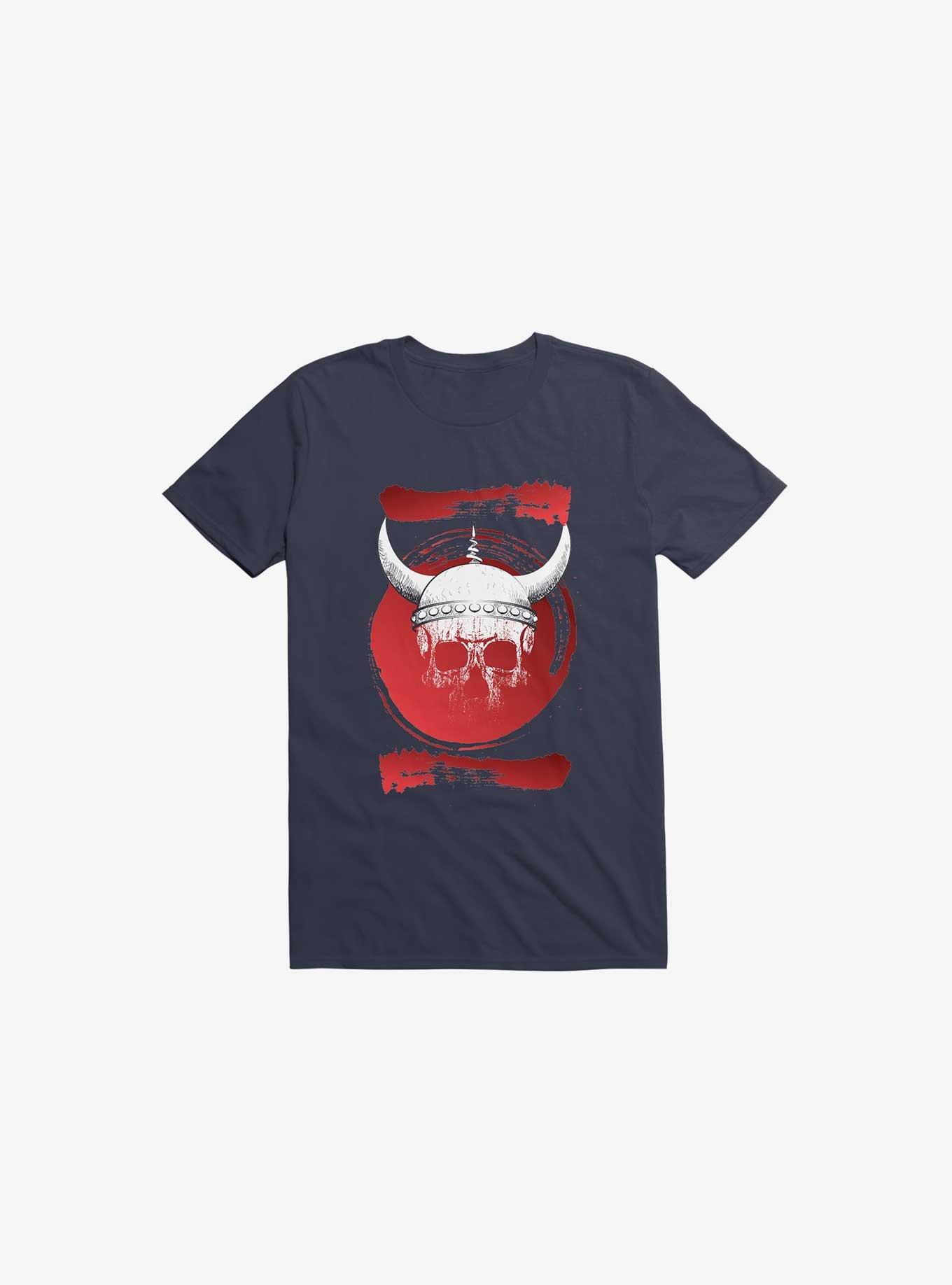 White Trippy Viking Helmet In Smears Navy Blue T-Shirt, , hi-res