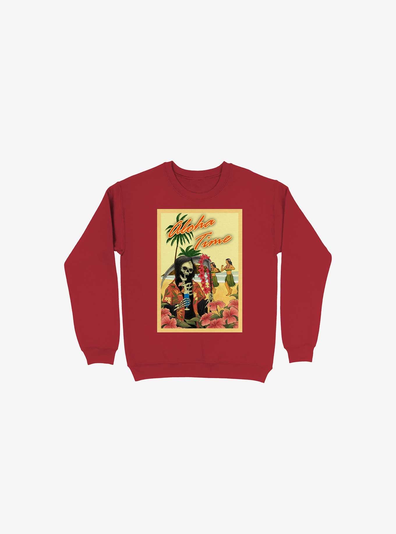 Aloha Time Skeleton Red Sweatshirt, , hi-res