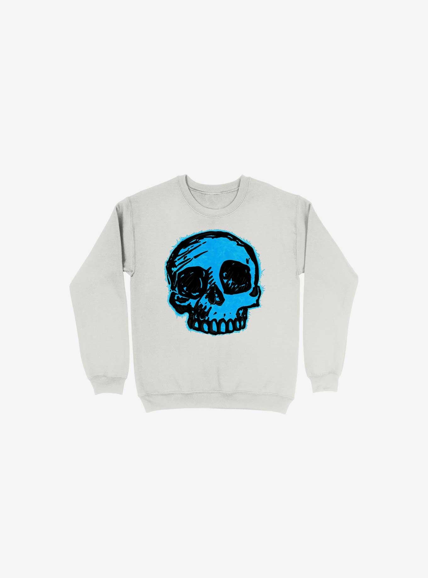 Blue Skull White Sweatshirt, WHITE, hi-res