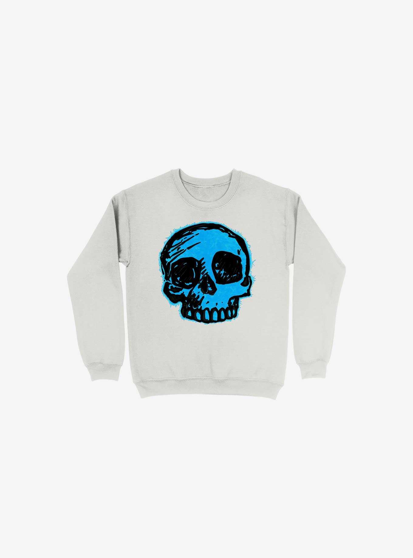 Blue Skull White Sweatshirt, , hi-res