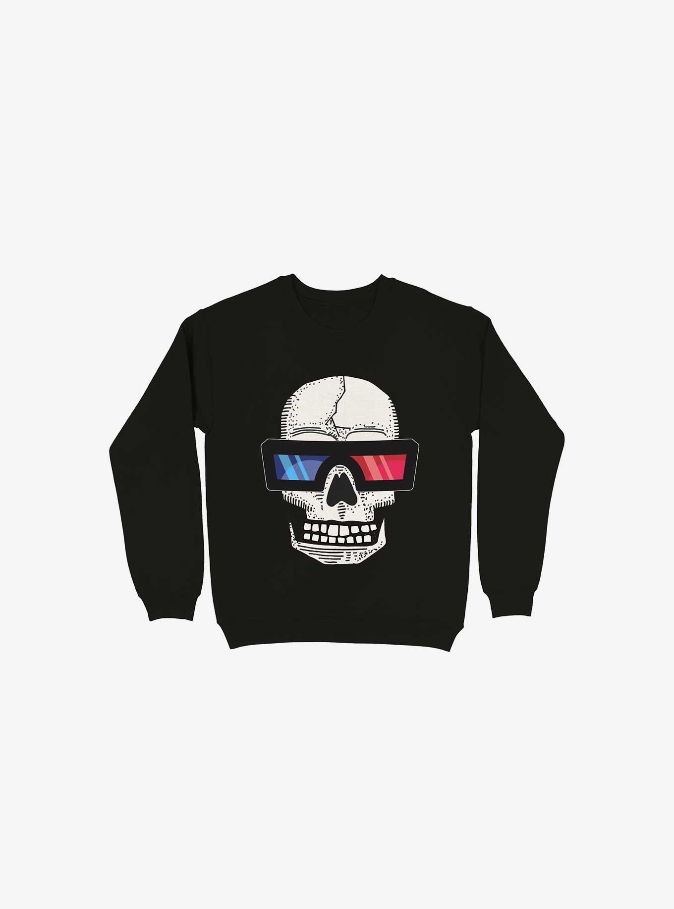 Happy Skull Living Life In 3D Black Sweatshirt, BLACK, hi-res