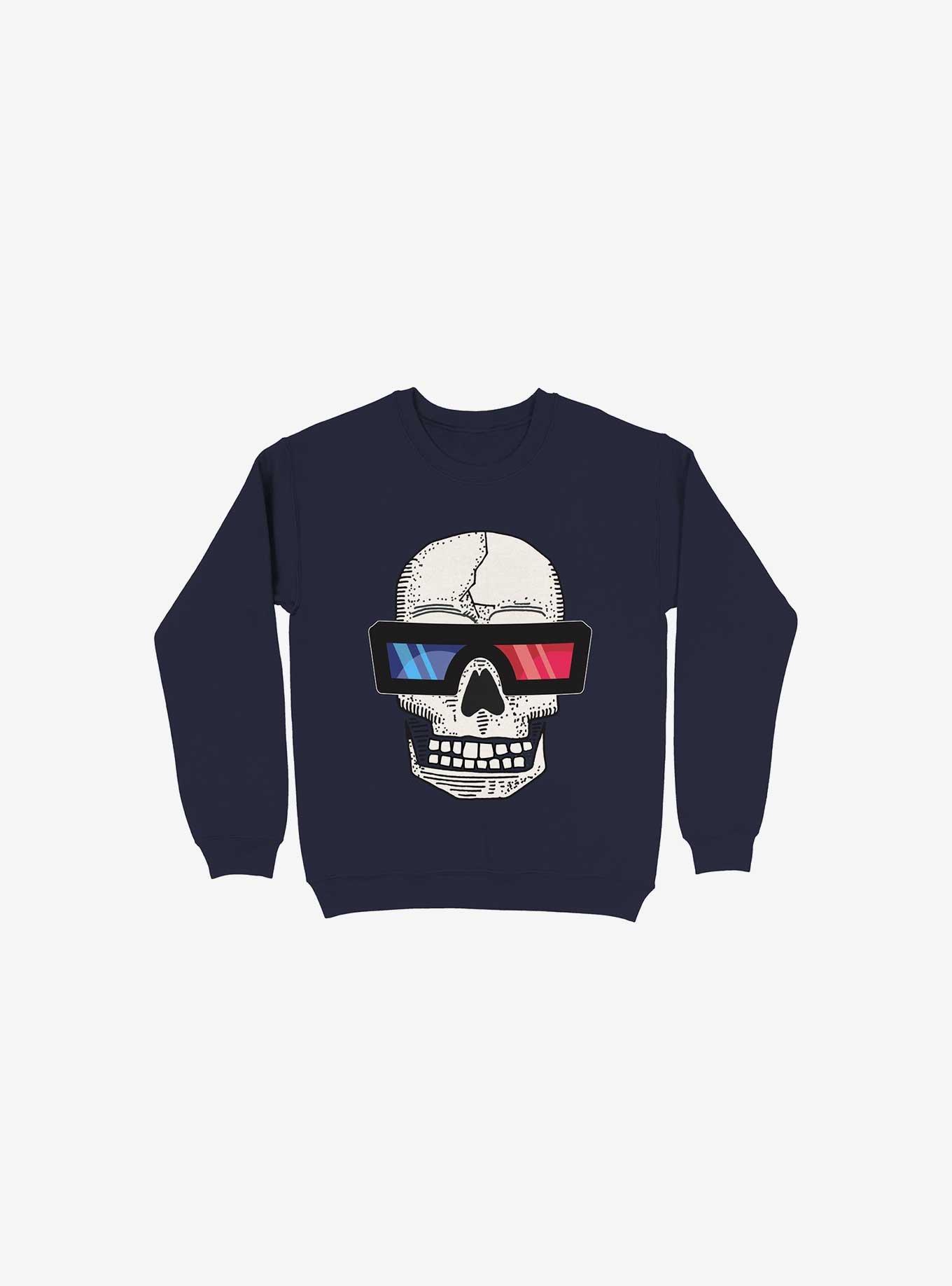 Happy Skull Living Life In 3D Navy Blue Sweatshirt, , hi-res