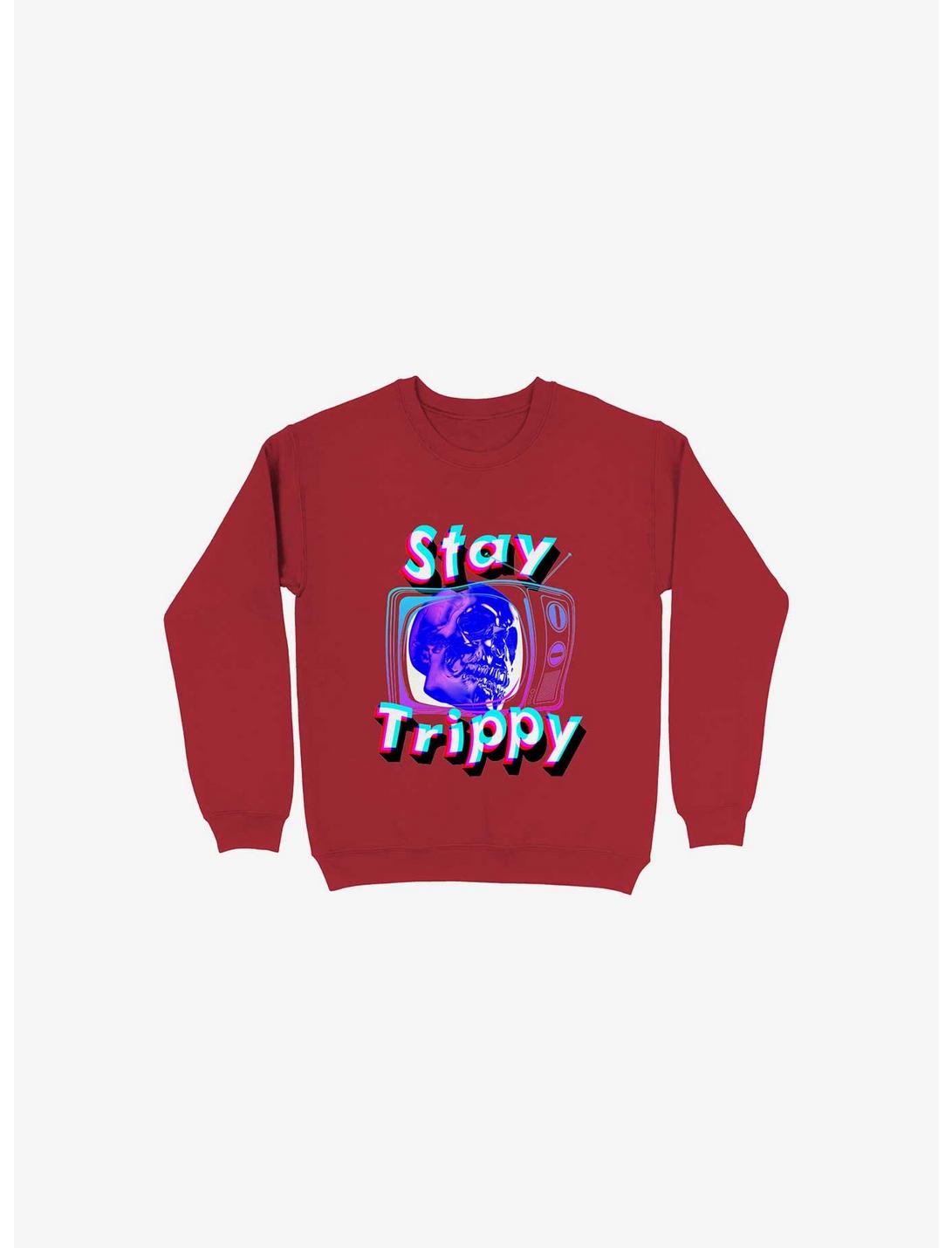 Stay Trippy Cute Retro Aesthetic Universal Vibe Skull Red Sweatshirt, RED, hi-res