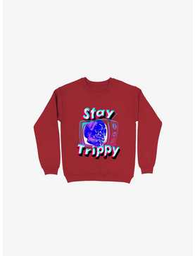 Stay Trippy Cute Retro Aesthetic Universal Vibe Skull Red Sweatshirt, , hi-res