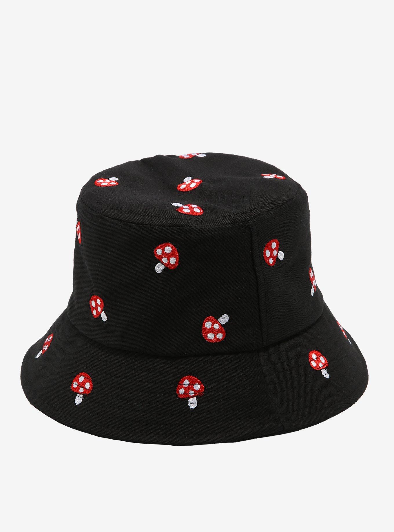 Mushrooms Embroidery Black Bucket Hat Summer Travel Beach Sun Hat Fisherman  Hats Outdoor Cap for Women Men at  Women's Clothing store