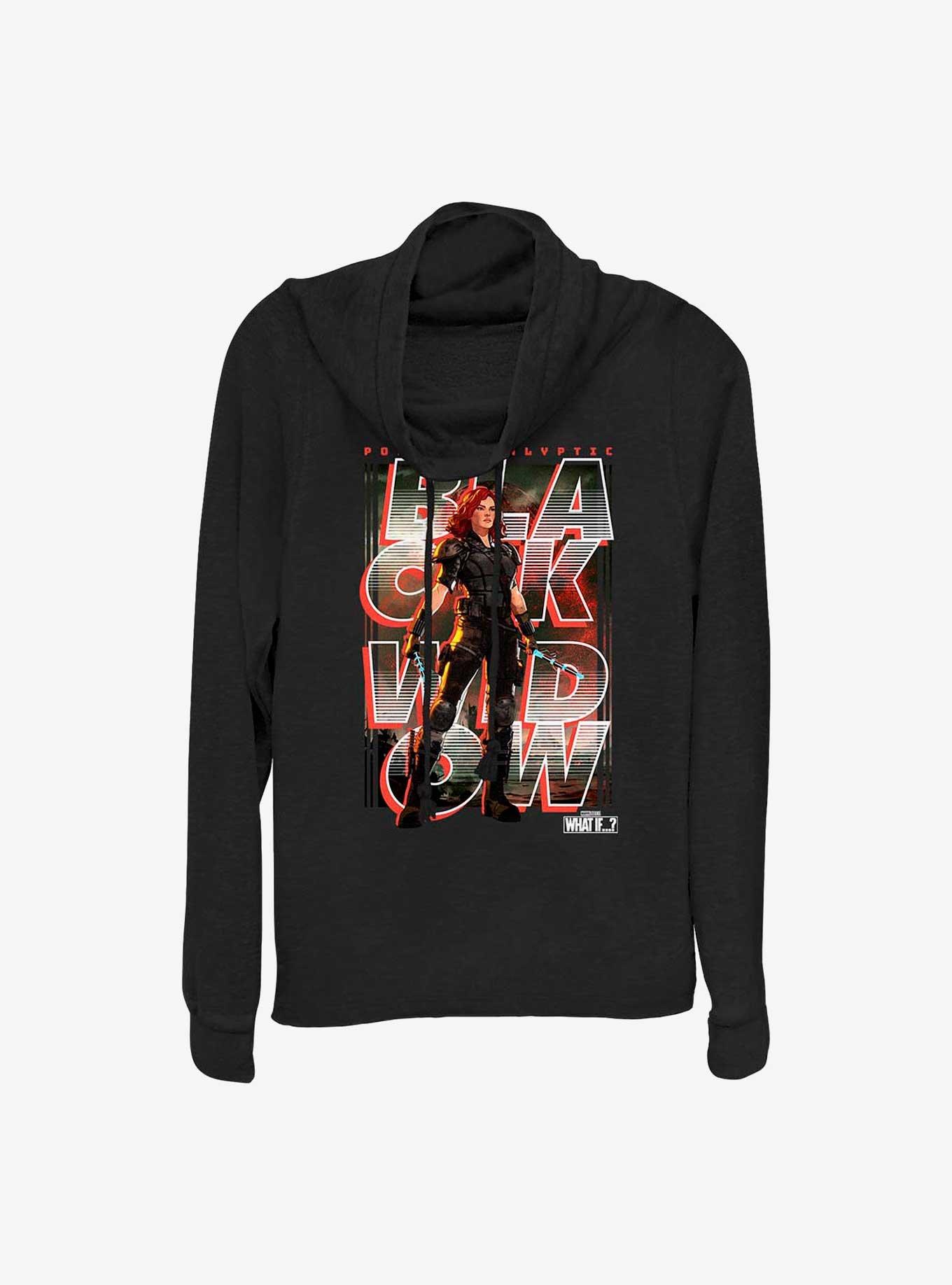 Marvel What If?? Black Widow Post Apocalyptic Key Art Girls Cowlneck Long-Sleeve Top, BLACK, hi-res