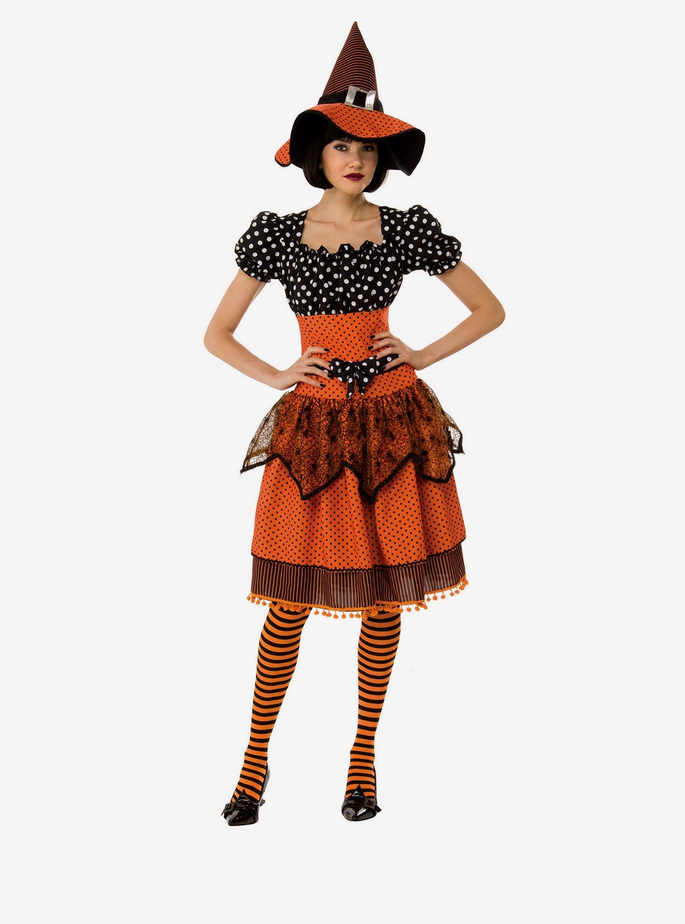 Polka Dot Witch Costume, ORANGE, hi-res