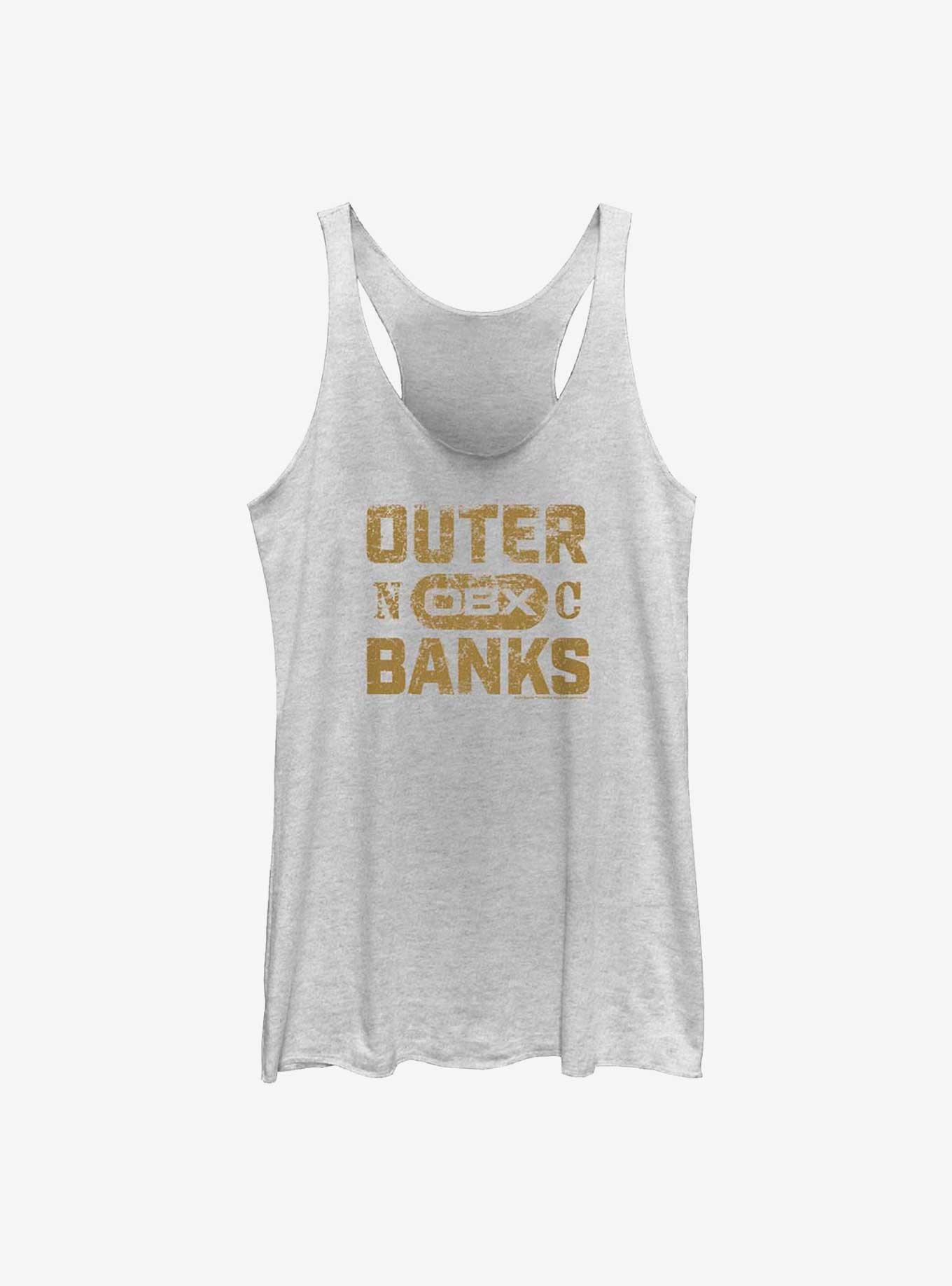 Outer Banks Distressed Type Girls Tank, WHITE HTR, hi-res