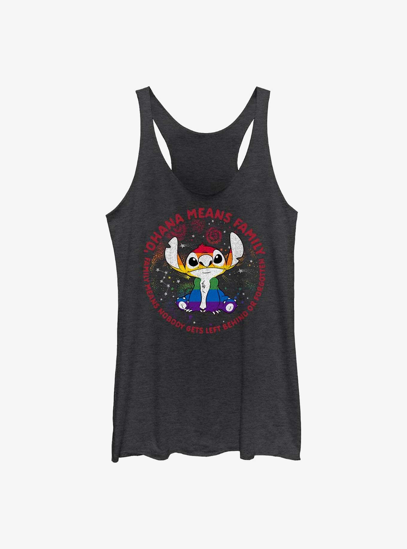 Disney Lilo And Stitch Ohana Means Family Rainbow Pride Girls Tank, BLK HTR, hi-res