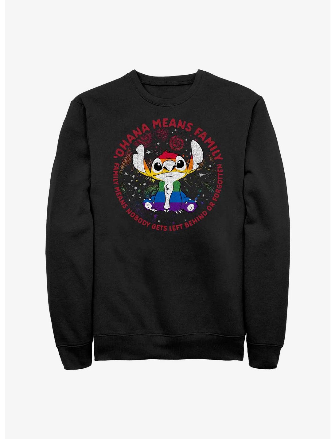 Disney Lilo And Stitch Ohana Means Family Rainbow Pride Sweatshirt, BLACK, hi-res