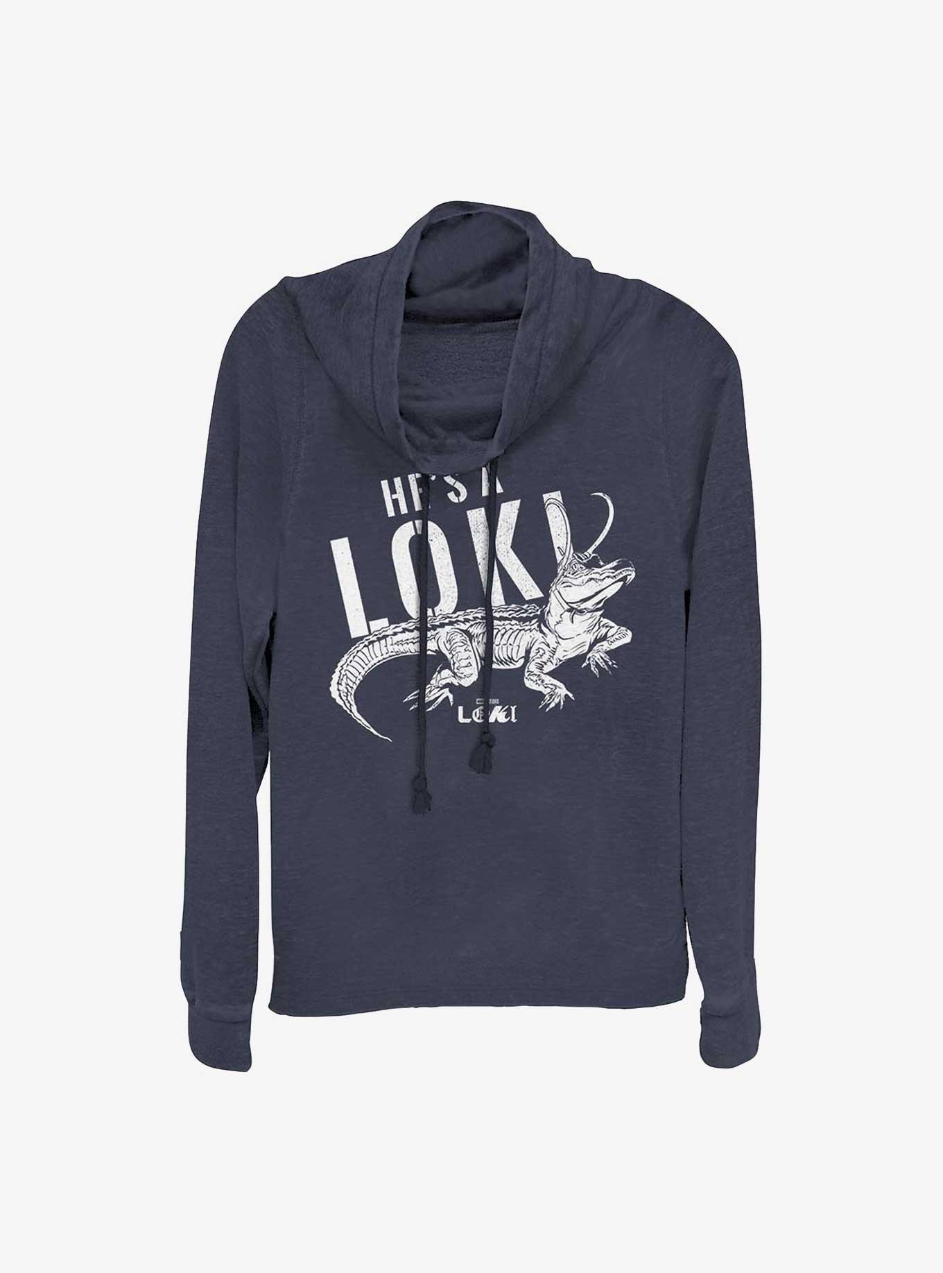 Marvel Loki Alligator Timeline Girls Cowlneck Long-Sleeve T-Shirt, NAVY, hi-res