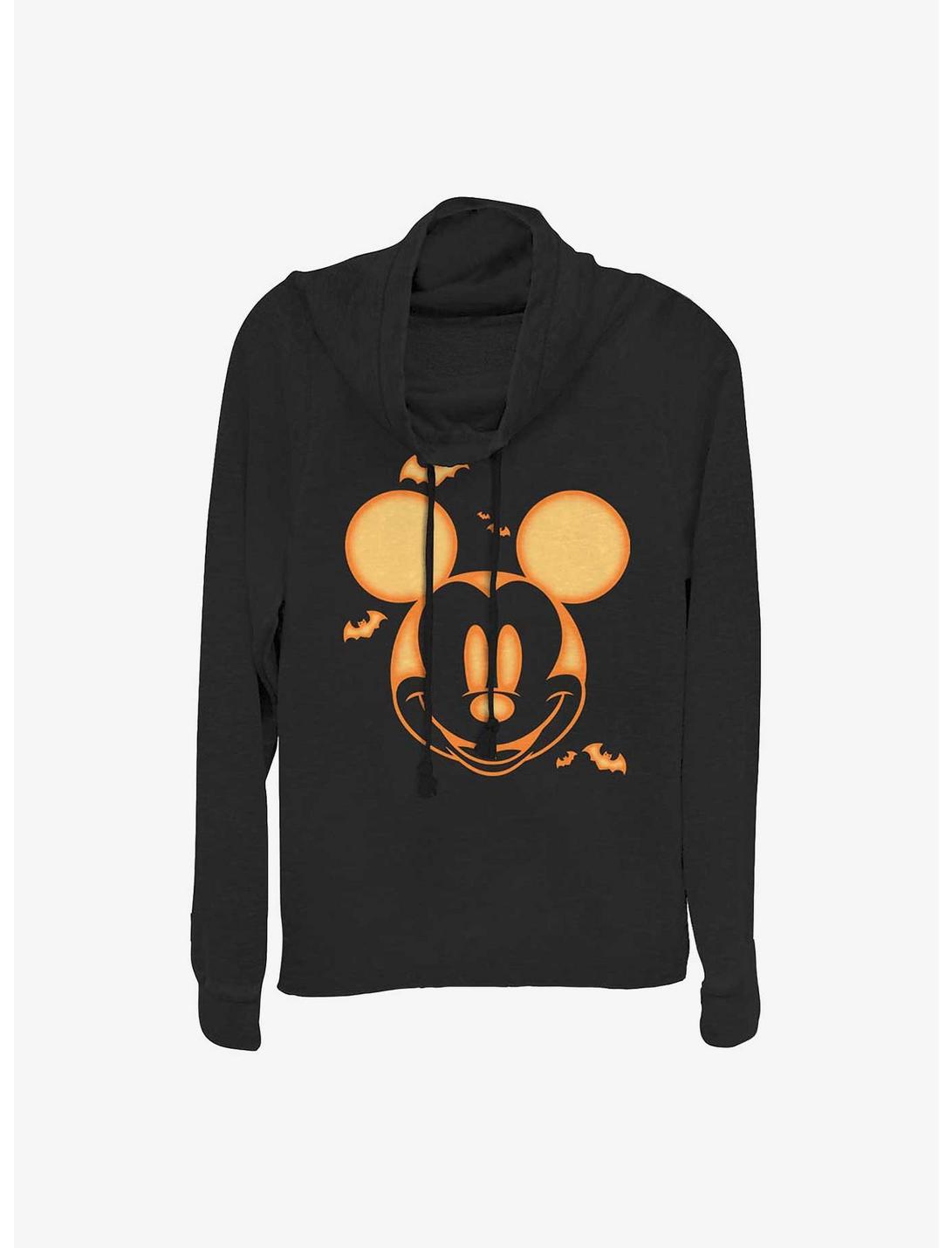 Disney Mickey Mouse Mickey Pumpkin Girls Cowlneck Long-Sleeve Top, BLACK, hi-res