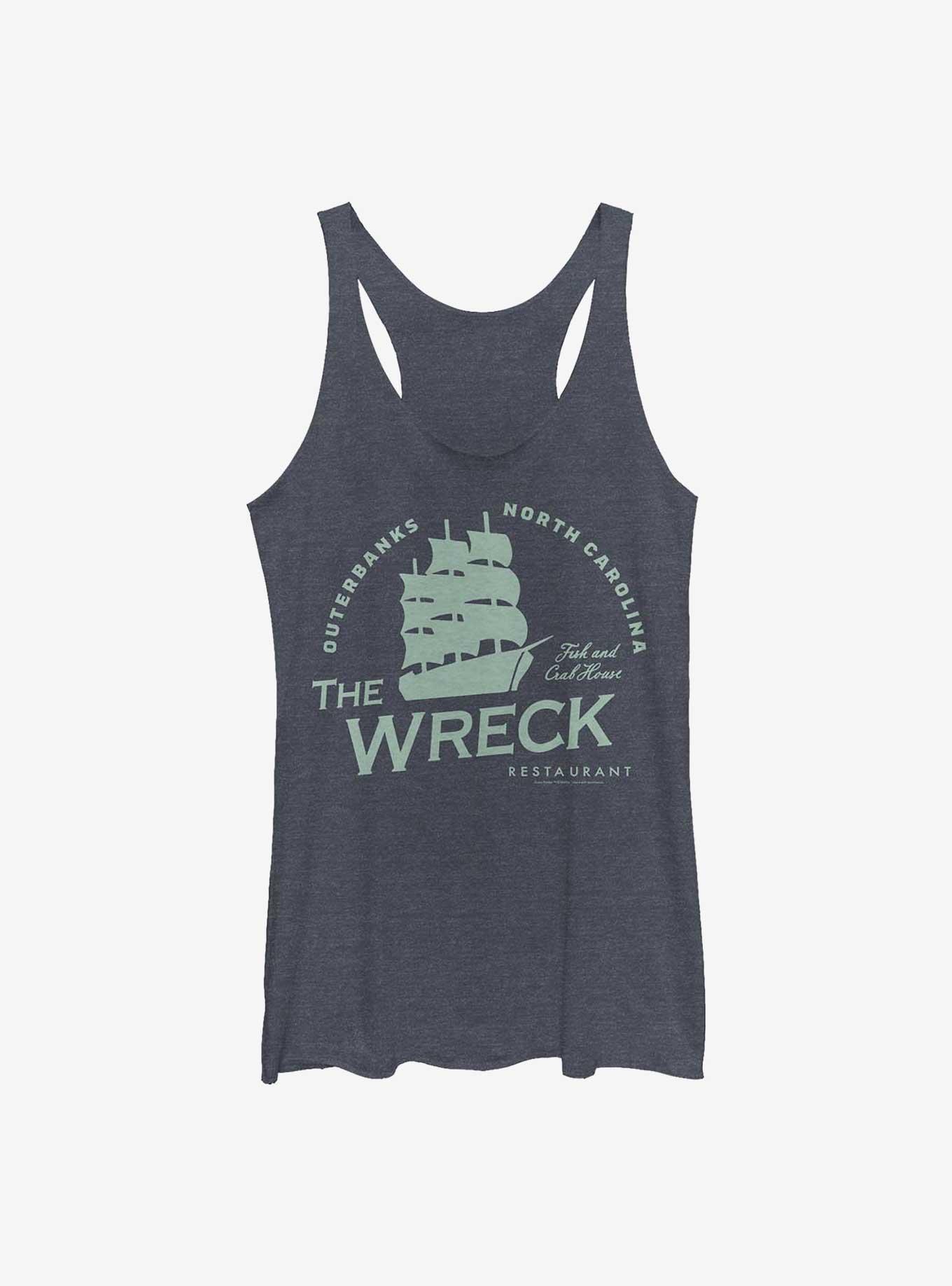 Outer Banks The Wreck Restaurant Girls Tank, NAVY HTR, hi-res