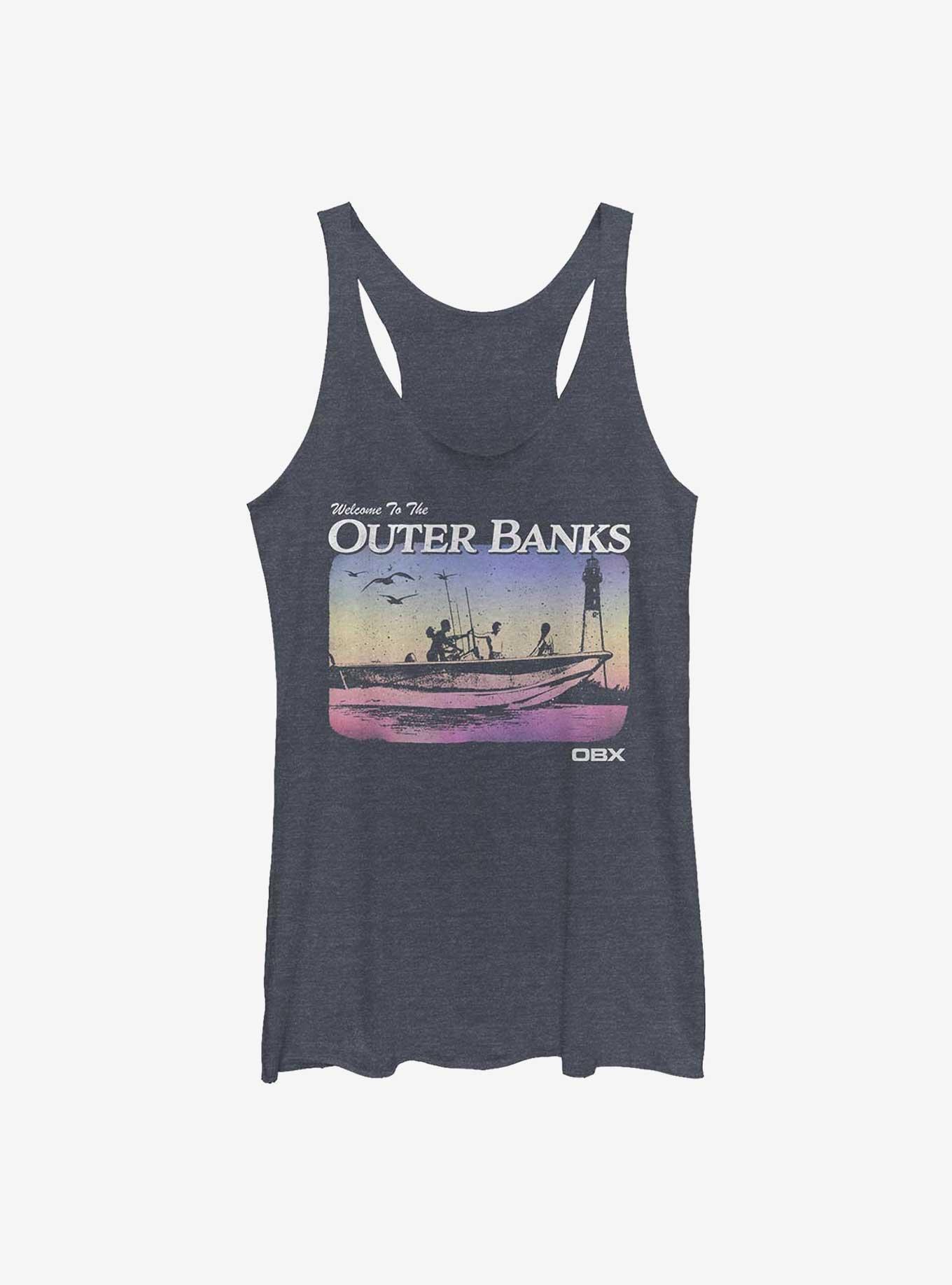 Outer Banks Destination Postcard Girls Tank, NAVY HTR, hi-res