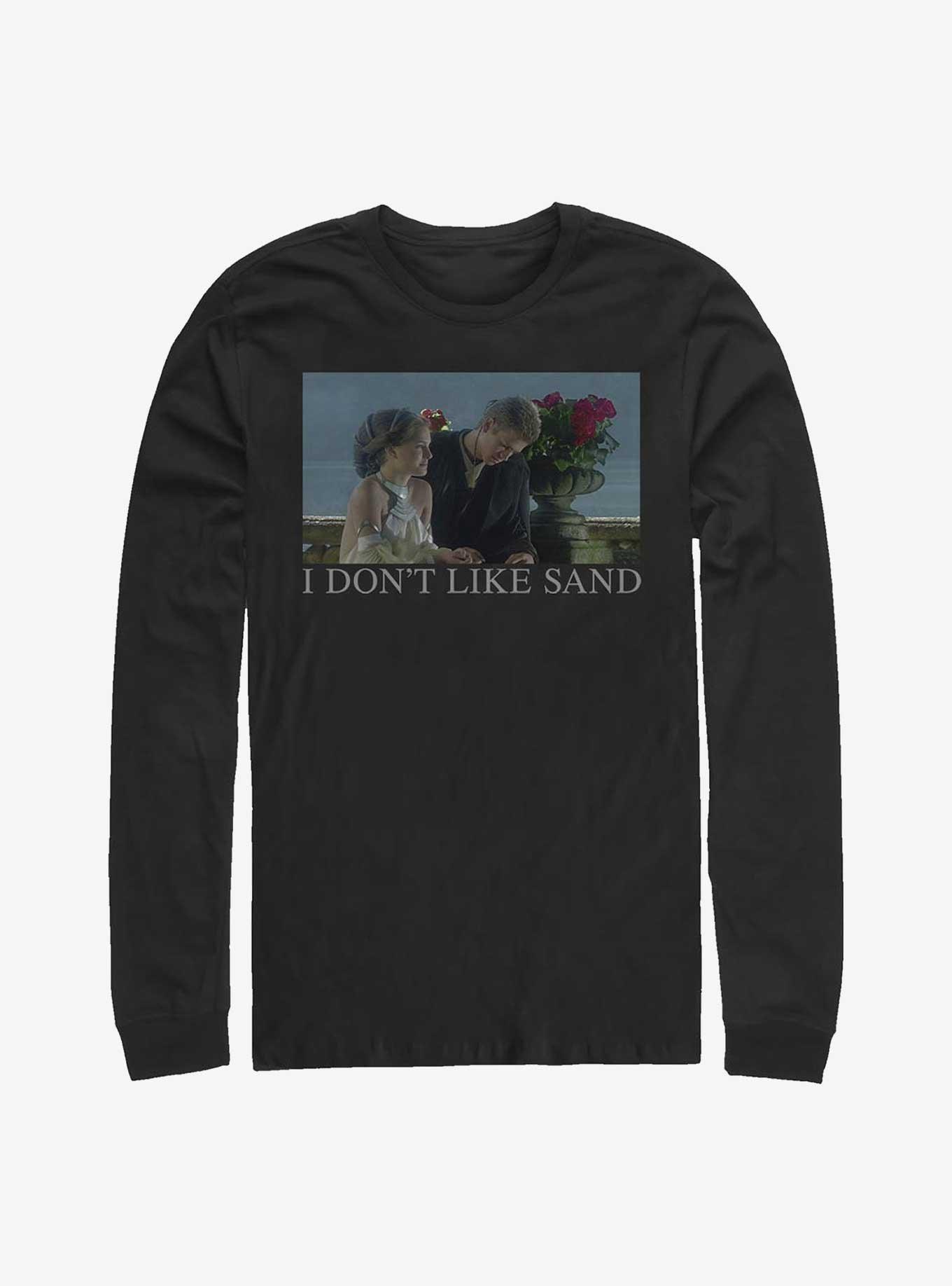 Star Wars Padme & Anakin I Don't Like Sand Meme Long-Sleeve T-Shirt, BLACK, hi-res