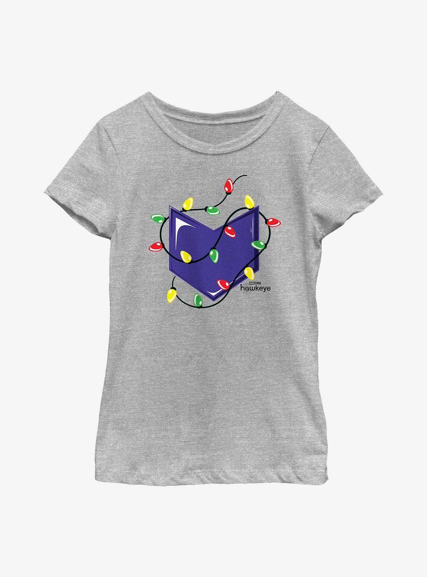 Marvel Hawkeye Christmas Lights Logo Youth Girls T-Shirt, , hi-res