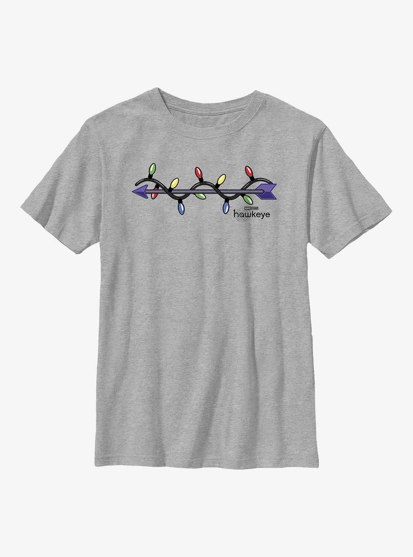 Marvel Hawkeye Arrow Christmas Lights Logo Youth T-Shirt, ATH HTR, hi-res