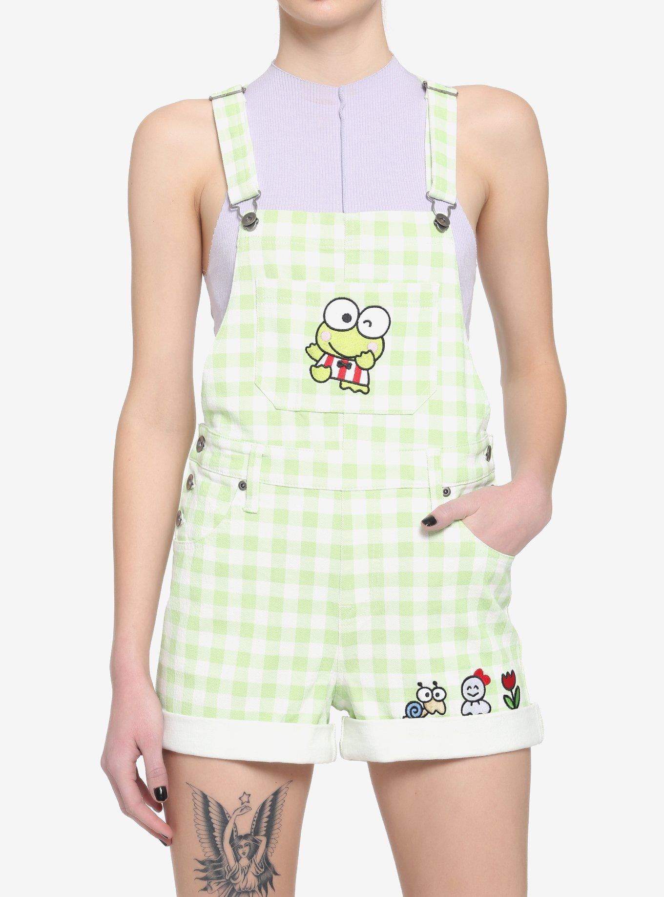 Keroppi Green Gingham Shortalls, MULTI, hi-res