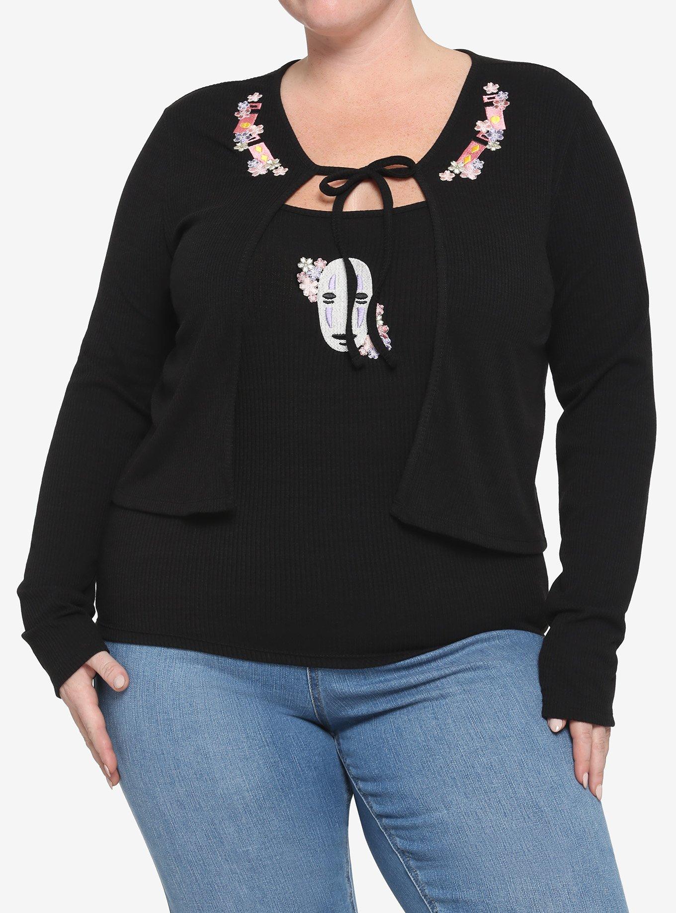Studio Ghibli Spirited Away No-Face Tie-Front Cami & Cardigan Set Plus Size, MULTI, hi-res