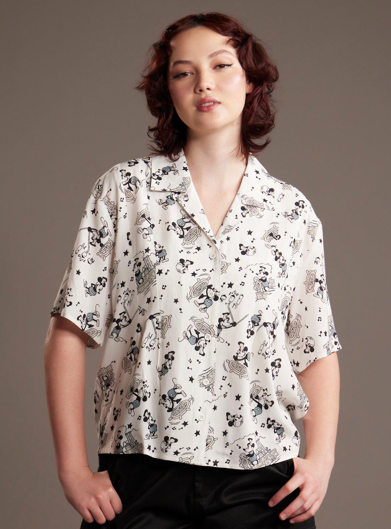 Her Universe Disney Steamboat Willie Girls Woven Button-Up, GREY, hi-res