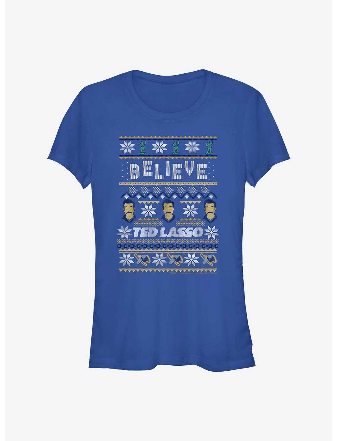 Ted Lasso Believe Ugly Sweater Girls T-Shirt, ROYAL, hi-res
