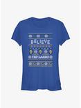 Ted Lasso Believe Ugly Sweater Girls T-Shirt, ROYAL, hi-res