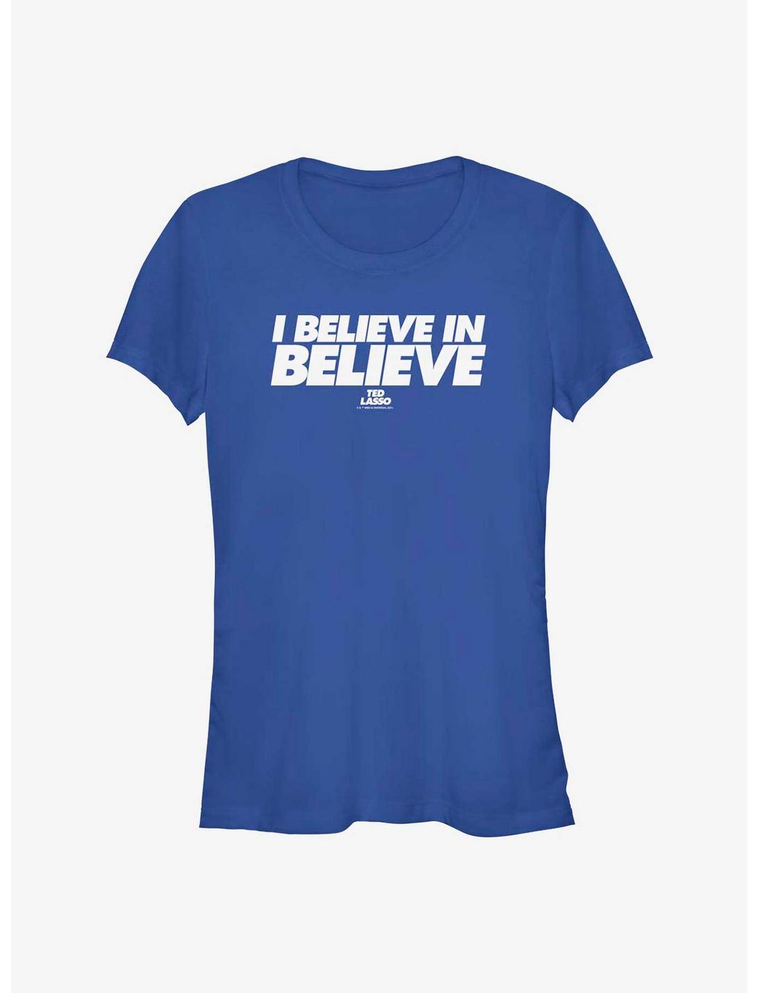 Ted Lasso Believe In Believe Text Girls T-Shirt, ROYAL, hi-res
