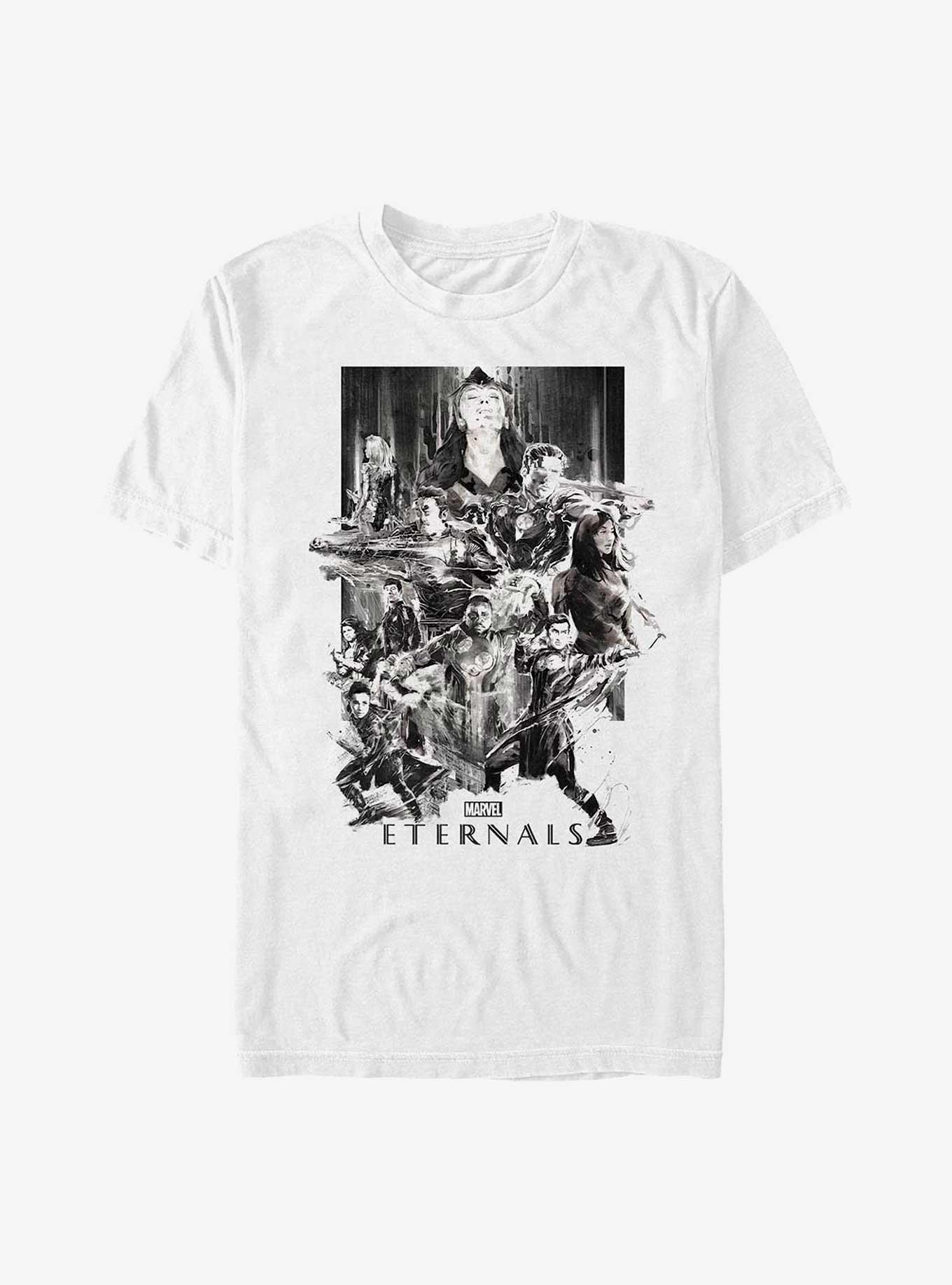 Marvel The Eternals Black & White Paint Splatter Poster T-Shirt, WHITE, hi-res