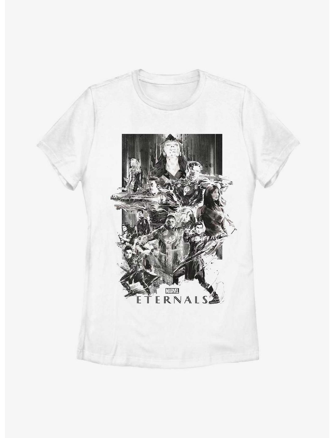Marvel The Eternals Black & White Paint Splatter Poster Womens T-Shirt, WHITE, hi-res