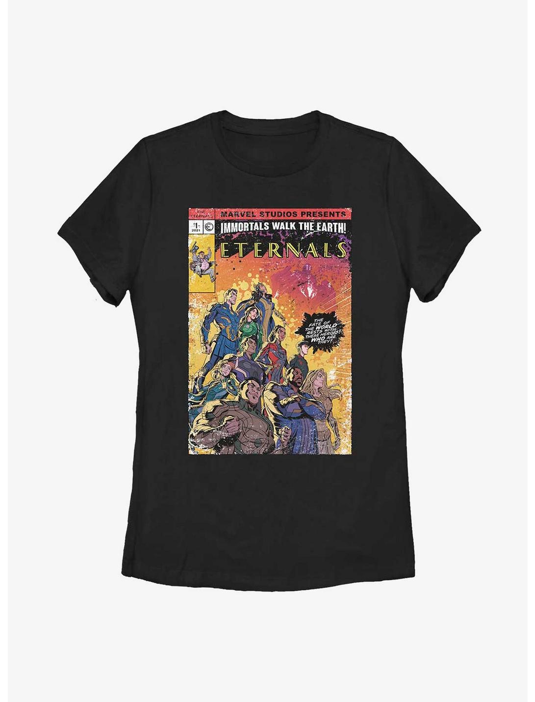 Marvel The Eternals Vintage Style Comic Book Cover Womens T-Shirt, BLACK, hi-res